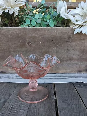 Buy Vintage Dugan Coinspot Pink Afterglow Glass Ruffled Pedestal Candy Dish • 24.94£