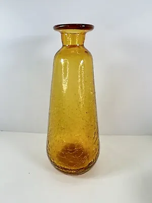 Buy BEAUTIFUL Crackle VINTAGE GLASS VASE 9.5” Honey Yellow Amber Vintage • 22.84£