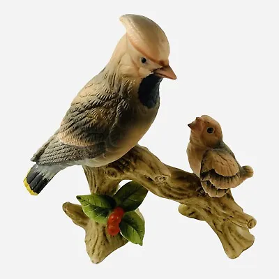 Buy Vintage Lefton Waxwing Mother Baby Bird Log Tree Branch Figurine Forest 6” • 14.47£