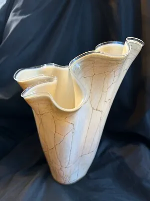 Buy Vintage Glass Handkerchief Vase 10” Tall Large Crackle Marble Pattern Hand Blown • 55£