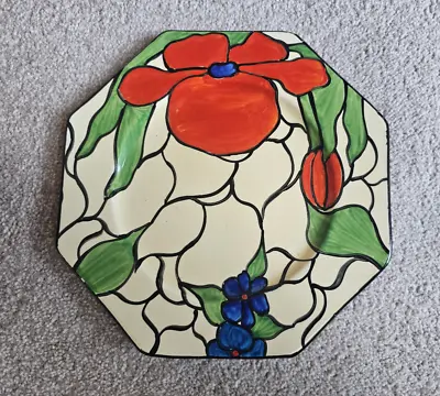 Buy Vintage Clarice Cliff Octagonal Bizarre Scarlet Flower Rare Hand Painted Plate • 150£