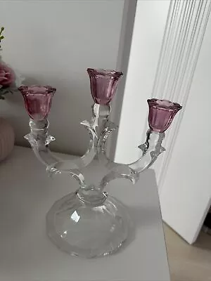 Buy Laura Ashley Crystal Glass Candle Holders Pink • 15£