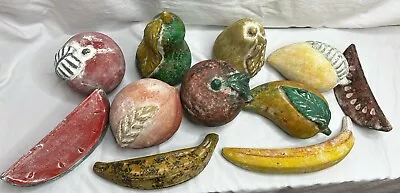 Buy Vintage Mexican Clay Pottery Terracotta Fruit Hand Painted 11 Pieces Mid Century • 120.01£