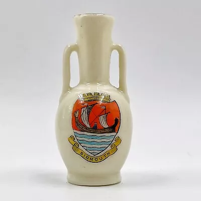 Buy Vintage Nautilus Porcelain Crested China Two Handled Vase - Sidmouth Crest • 10£