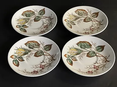 Buy Vintage John Maddock & Sons England Vitreous  Old Rose Plate Saucers Set Of 4 • 18.28£