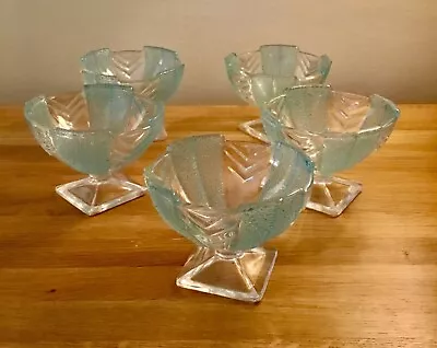 Buy 5  Vintage  Art Deco Style  Glass  Sundae Dessert Dish / Bowls • 17.99£