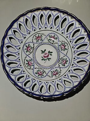 Buy CHINESE ORIENTAL Pottery White Blue Pink Roses PIERCED LACY BOWL Hand Painted • 12£