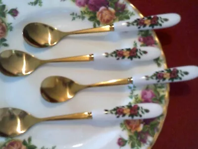Buy Good Match -  Royal Albert Old Country Roses 4 Stunning  Tea Spoons  See Photos • 8.99£