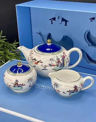 Buy Wedgwood Wonderlust Blue Pagoda Teapot Milk & Sugar Tea Set - New & 1st Quality • 140£