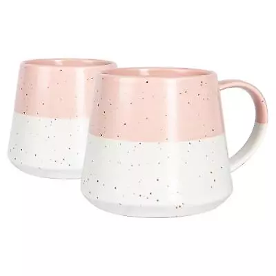 Buy 2x Dipped Flecked Stoneware Belly Mugs Rustic Tea Cups Set 370ml Dusty Pink • 11£
