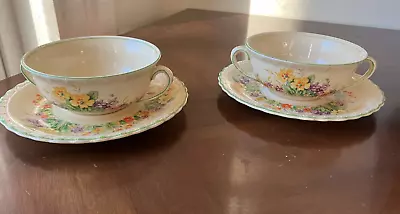 Buy Lot Of Vintage Myott Staffordshire England Queenston China Consommé Bowls/ Plate • 18.96£