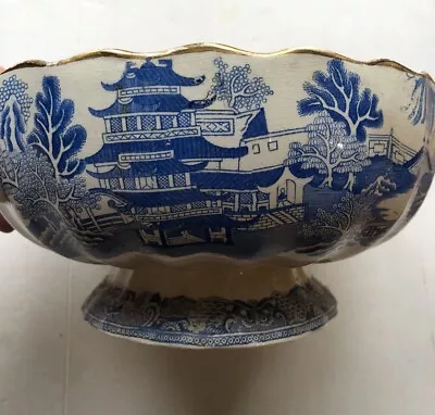 Buy Rare Large Miles Mason Blue & White Willow Pattern Footed Bo • 70£