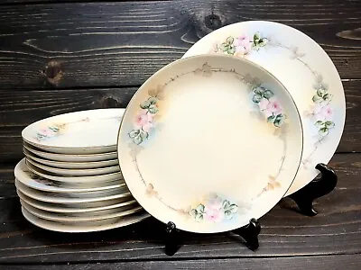 Buy Limoges B & Co. / GDA Hand Painted Luncheon & Salad Plates Set Of 12 Pink Flower • 74.62£