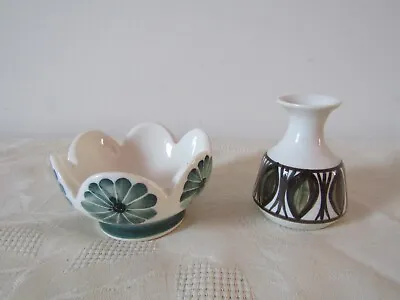 Buy Jersey Pottery Green Floral Tealight Candle Holder & Patterned Posy Vase 7cm Tal • 9.99£