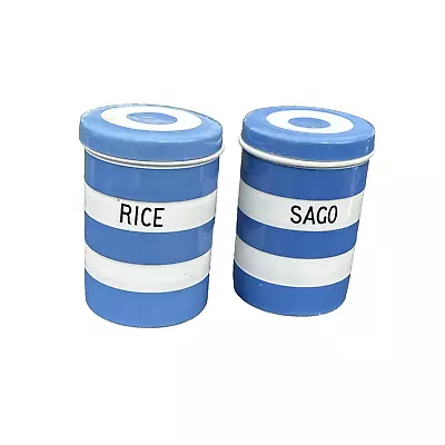 Buy Cornish TG Green Blue White SAGO And RICE Containers Circa 1930s • 70£