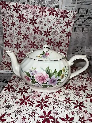 Buy Vintage Arthur Wood & Son Staffordshire England Teapot Pink Roses #6307 Gold • 15.11£