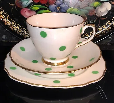 Buy Vintage Ridgway Potteries Royal Vale Cup Saucer Plate Trio Green Polka Dots A7 • 25£