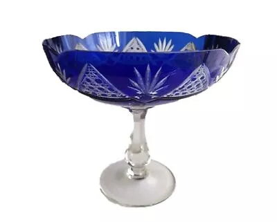 Buy Vintage Soviet Cobalt Vase Blue Glass Crystal Carved  Bowl Cup Fruit Colored • 118.51£