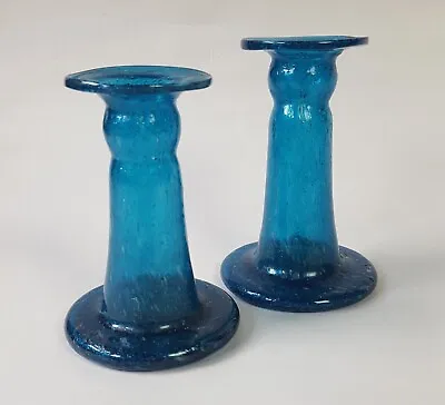 Buy Antique Hebron Palestine Islamic Turquoise Glass Candlesticks Suffused Bubbles • 75£