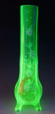 Buy Large Antique Bohemian Uranium Glass Enameled Vase Vaseline Moser Or Harrach • 185.81£