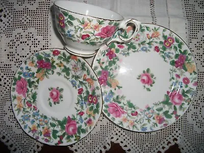 Buy CROWN STAFFORDSHIRE THOUSAND FLOWERS PINK ROSE FLORAL TEA TRIO/s   *5 AVAILABLE • 5.50£