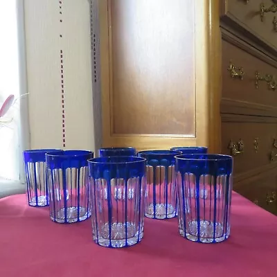 Buy 7 Glasses Cup Colour Blue Crystal Of Baccarat H 9 CM • 218.25£