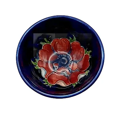 Buy A Vintage Moorcroft Pottery Footed Bowl - Anemone On Cobalt Blue + Gift Box • 50£