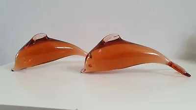 Buy Wedgwood Peach/Coral Glass Dolphins X 2 • 9£