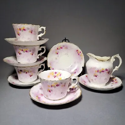 Buy 10pcs Vintage Antique Victorian Pink Floral Flowers Cup Saucer Milk Jug Set • 24.80£