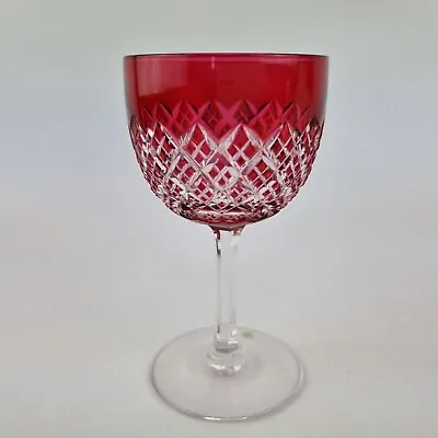 Buy Vintage Cranberry And Clear Flash Cut Wine Glass 11.5cm High • 19.95£