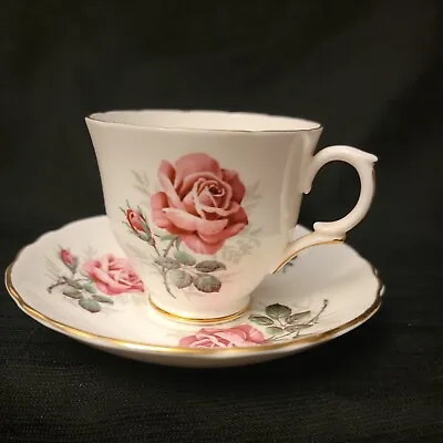 Buy Vintage Crown Staffordshire Tea Cup & Saucer Pink Rose Fine Bone China  • 21.43£