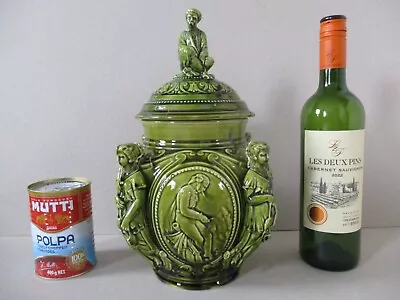 Buy A French Antique Green Majolica Sarreguemines Of Moselle Ceramic Tobacco Jar • 8.95£