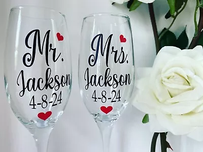 Buy Personalised Wedding Gift Champagne Wine Glass Mr And Mrs Newlyweds Honeymoon • 12.95£