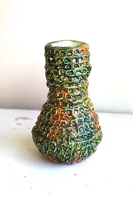 Buy Art Pottery Student Child Made Hand Built Textural Vase Green Orange Bitossi Ish • 27.45£