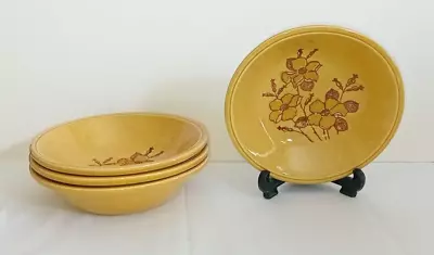 Buy Set 4 Biltons Staffordshire Cereal Bowls / Dishes Floral Design Brown On Yellow • 12£