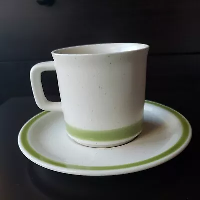 Buy 4 VTG 70’s SPRING COLLECTION Stoneware Cups & Saucers W/ Green Band Edge, Japan • 18.89£