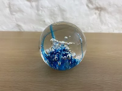 Buy Langham Glass Paperweight Blue Base & Bubble Design • 10£