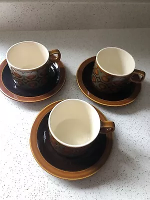 Buy 3 X Hornsea Pottery Bronte Cups & Saucers - 1970s (total Six Pieces) • 7.99£