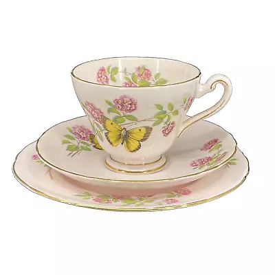 Buy Tuscan Fine English Bone China Pink  June Glory  Butterfly Footed Teacup Trio • 35.86£