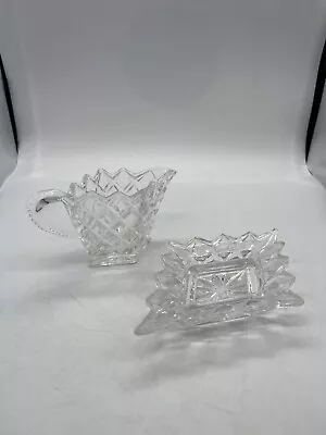 Buy Vintage Cut Glass Clear Crystal Diamond Shape Gravy Boat Jug  • 1.99£