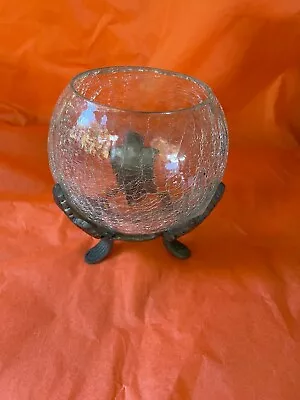 Buy Vintage Crackled Glass Bon Bon Bowl -EPNS (RIH) 3 Legged Stand - Lovely Original • 4.99£