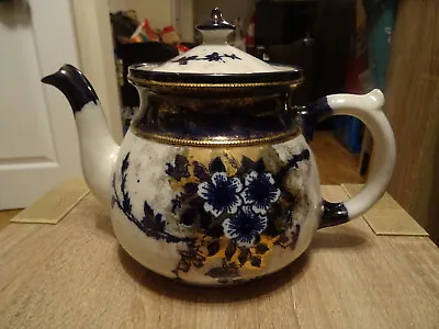 Buy RARE Antique Arthur Wood Cobalt Blue & Gold Ornate Flower Teapot - AWL Backstamp • 24£