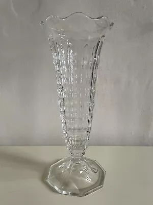 Buy Large Art Deco Davidson Pressed Glass Jacobean Vase Clear Scalloped Footed Vase • 12.50£