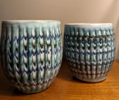 Buy 1960s DENNIS LUCAS HASTINGS POTTERY Pair Blue Green Mid Century Pottery • 30£