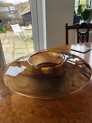 Buy Art Deco Davidson Amber  Cloud  Glass Posy Bowl & Frog & Carved Wood Stand • 35£