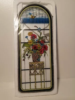 Buy Stained Glass Sun Catcher Vintage Han Painted  - Colorful Flowers, 26cm X 10cm • 14.90£
