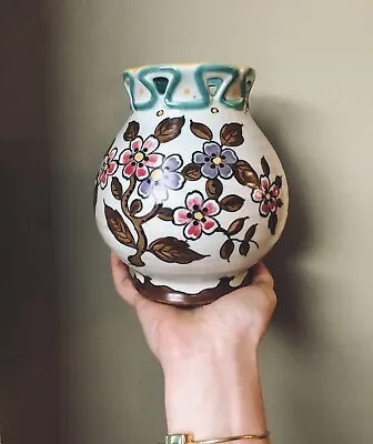 Buy Gouda Vase Vintage Ceramic Royal Zuid Hand Painted Flowers  • 17.49£