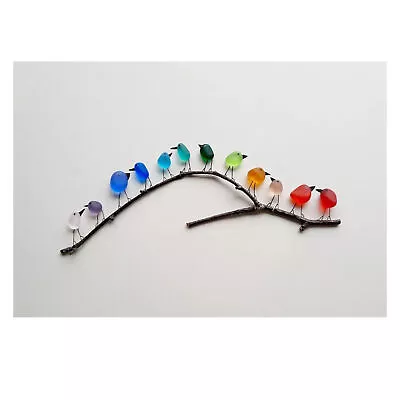 Buy Sea Glass Rainbow Birds Wall Art ,Framed Unique Handmade Rainbow Birds Ornament • 11.34£