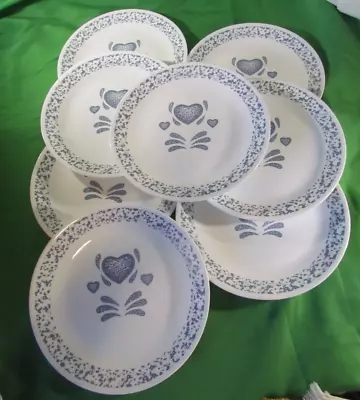 Buy Set Of 8- 10 1/4 Corelle Blue Heart Dinner Plate Corning White Dinnerware Sponge • 23.74£