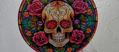 Buy Sun Catcher Skull And Roses Acrylic Stained Glass Effect Window Hanging NEW • 2£